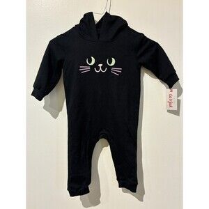NWT‎ Cat & Jack Black Cat Hooded One-Piece Coverall - 12M